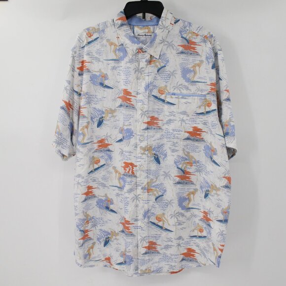Tommy Bahama Hawaiian Shirt Mens XL surf board Short Sleeve Surfers Print camp - Picture 2 of 11